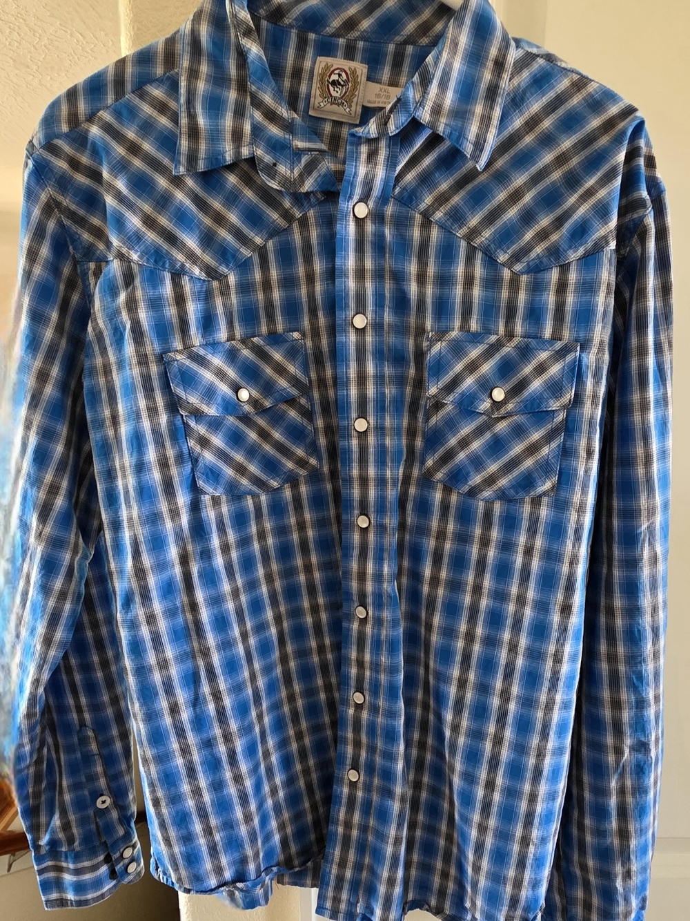 Cinch Blue and White Plaid Western Pearl Snap Shirt Youth Size